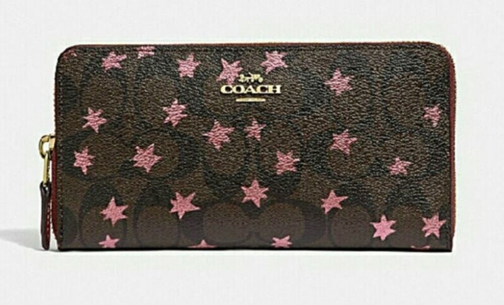 Coach Pop Star Zip Around Wallet Canvas Star Print